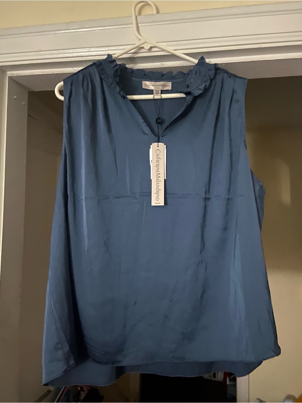 Catherine Malandrino Dusty Blue Ruffled-Neck Sleeveless Top